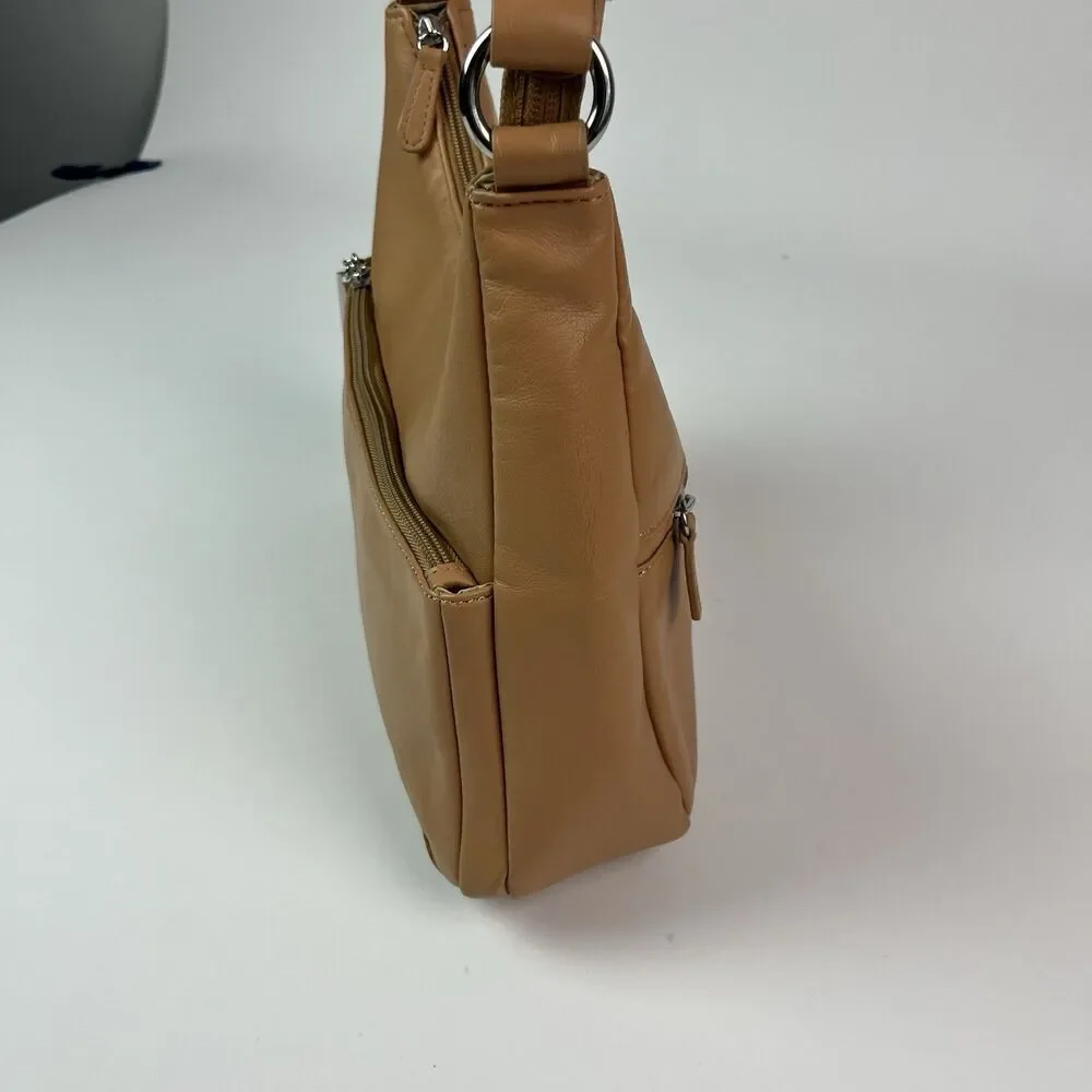GIANI BERNINI Napa Leather Hobo Shoulder Bag Tan Classic Minimalist Preppy Retro